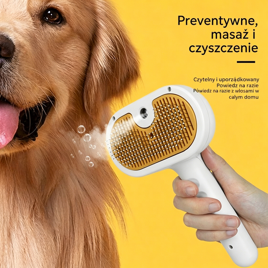 ✨🐱【Uniwersalna szczotka parowa 3 w 1 dla zwierząt】🔥odpowiednia dla kotów i psów: technologia nanorozpylania nawilża sierść, rozplątuje i usuwa luźne włosy, jest delikatna dla skóry.