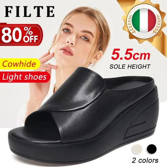 [5.5 cm height-boosting] Women’s soft-soled, chunky-heeled slippers
