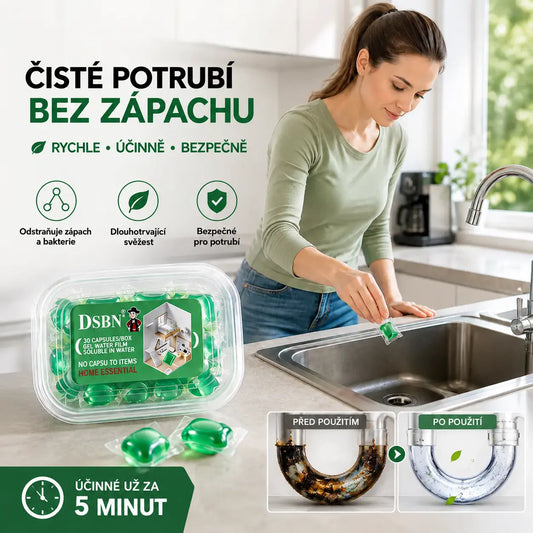 2 krabičky (celkem 100 tablet)🏠💧Deodorační kapsle Drain – bioenzymové složení neutralizuje pachy přímo u jejich zdroje.