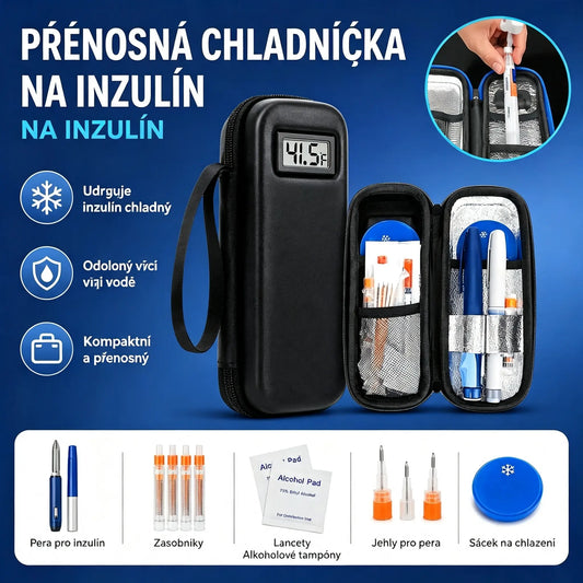 Cestovní pouzdro na chlazení inzulínu s teplotním displejem