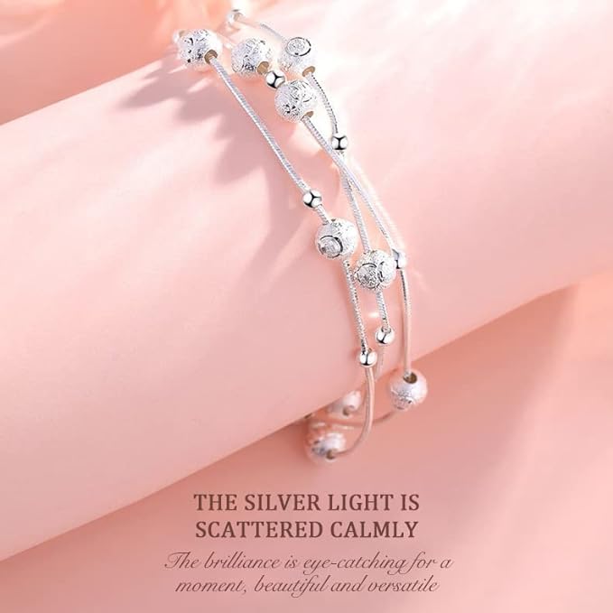 ✨✨Pulseira em Prata de Lei 999 com Contas da Sorte e Design Gravado