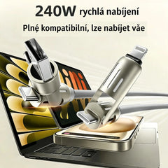 🔥 【2 kusy za 560 Kč】 🔥 (délka 2 metry) 4v1 kabel PD 240 W – rychlé nabíjení USB‑C, Lightning a USB‑A, hliník a silikon, synchronizace dat ⚡📱