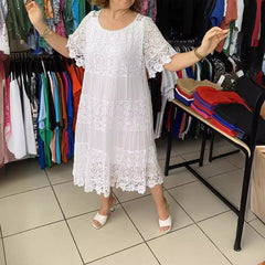 🌹👗【S–5XL】Nové krajkové šaty s kulatým výstřihem a krátkými rukávy, model 2026 【40–120 kg】