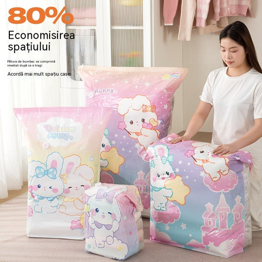 🧳【Set de 5 piese】💨 Pungi de depozitare în vid compresibile de mare capacitate: Nu necesită pompă de aer, etanșe, ideale pentru economisirea spațiului în valiză și în casă.✈️