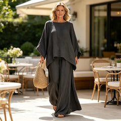⏳ Poslední den – sleva 50 % 【S–3XL】💕 Nová dámská volnočasová souprava z bavlny a lnu: volná košile a kalhoty se širokými nohavicemi, minimalistický a moderní styl