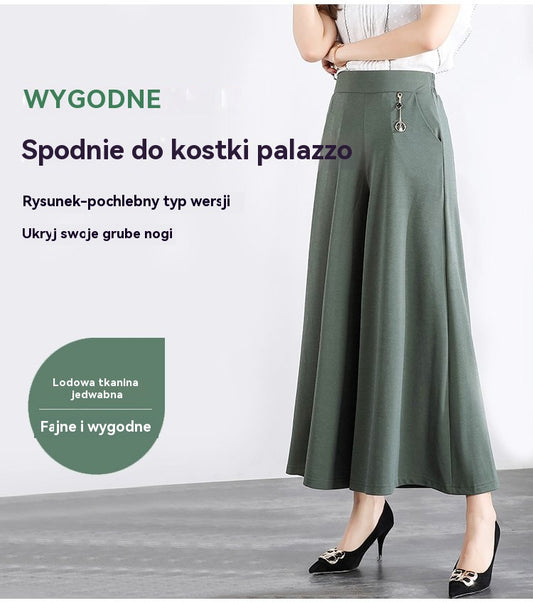 ❤️【M-5XL】 Nowe damskie letnie szerokie nogawki Ice Silk Cropped Pants，Moda  na co dzień