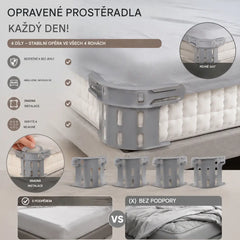 Sada čtyř kusů - 590 Kč 🛏️ Skryté klipy na prostěradla ve čtyřech rohech – zabraňují posunování nebo klouzání prostěradel a udržují je rovné a bezpečné.