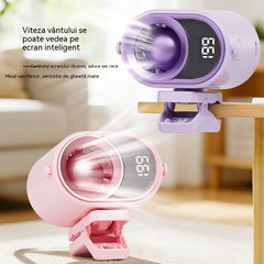 🌀 Ventilator cu montare pe haine, ecran LED, clemă integrată și 199 de niveluri de reglare