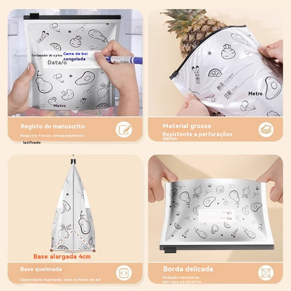 🥩【Embalagem com 30】Sacos de alumínio de qualidade alimentar com fecho zip, mantêm os alimentos frescos, adequados para frigoríficos domésticos.