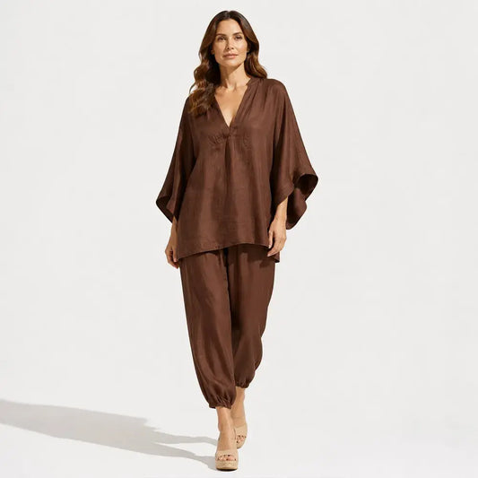 【S-3XL】👗✨ Souprava s volným výstřihem a širokým lemem, netopýřími rukávy, ležérní design, volný střih, ideální pro každodenní nošení - pohodlná a všestranná ✨🌸